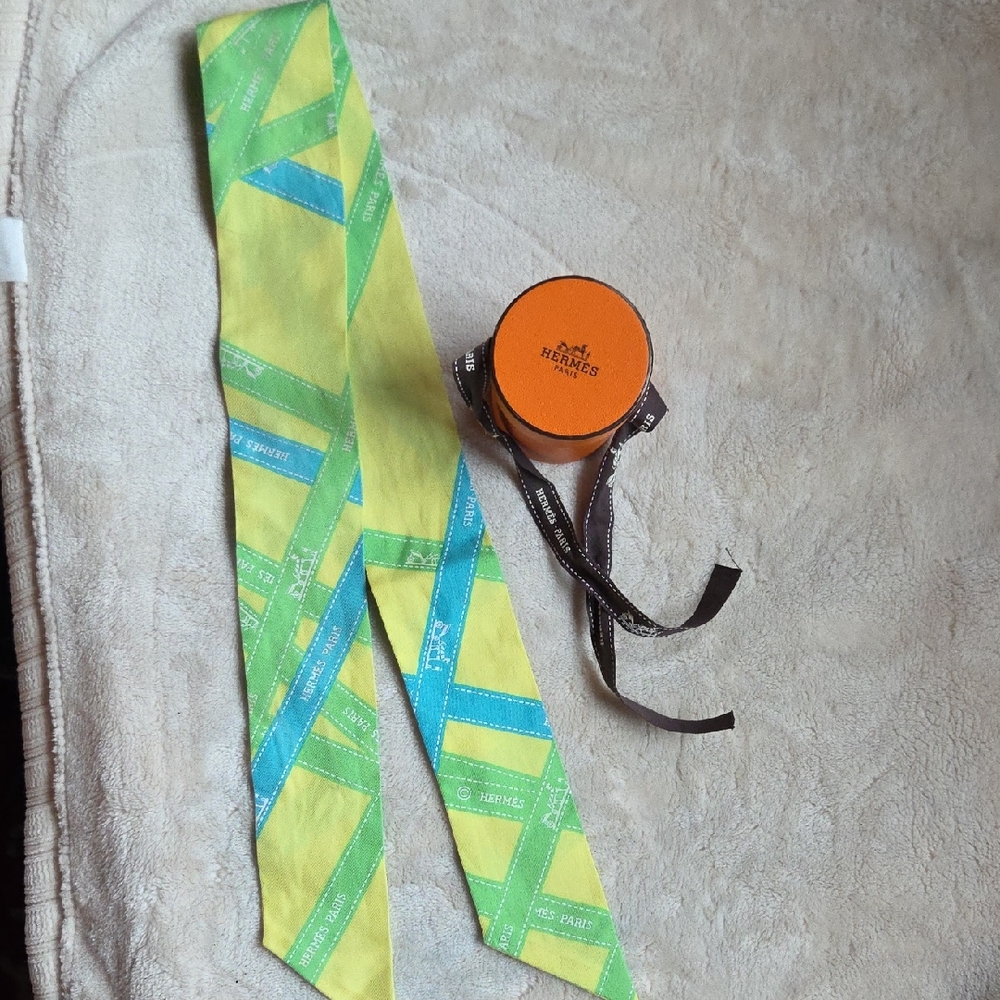 Hermes‎ Yellow and Blue Geometric Twilly